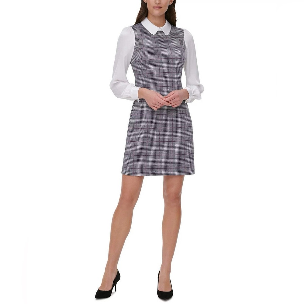Tommy Hilfiger Gray Plaid Dress with White Sleeves
